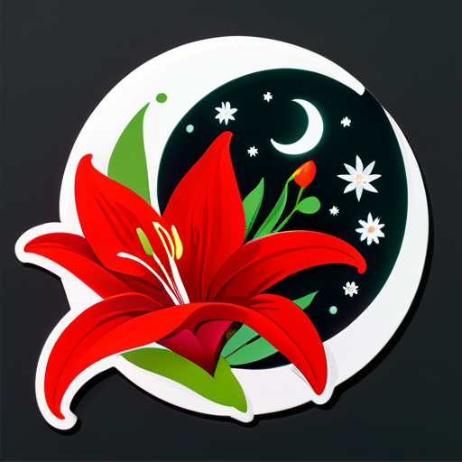 Rote Lilienblumen und weißer Neumond sticker