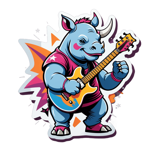 Rock Star Rhino with Guitar sticker