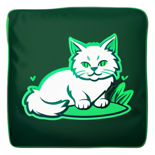 cat-Taurus is depicted in green tones, with fur resembling grass. It sits on a pillow and looks very calm and serene sticker