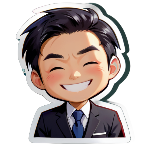 An image of a middleman in a suit, only the upper body, Chinese appearance, smiling expression sticker