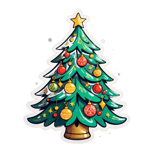 A hand-drawn, elaborately decorated Christmas tree. sticker