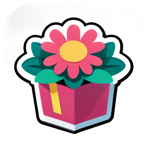 On top of a flower is an open box. sticker