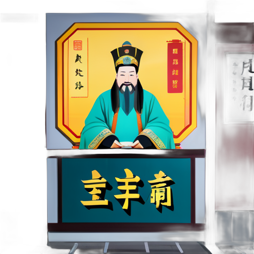 In the middle of a highway entrance sits an ancient Chinese emperor named Qin Shi Huang next to a screen displaying three letters "ETC." sticker