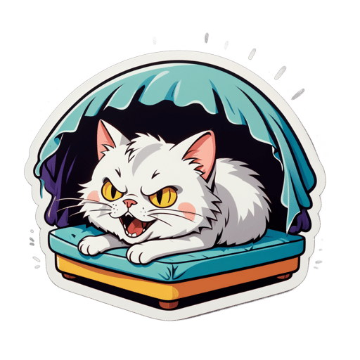 Gato assustado se inflando embaixo de uma cama sticker