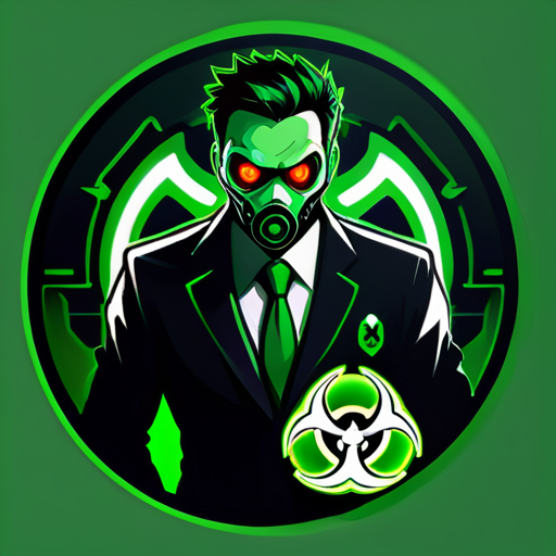 ciso is in the place. computer and network. cybersecurity enforced by a powerful manager with super power. logo like biohazard for cyber space. green eyes sticker