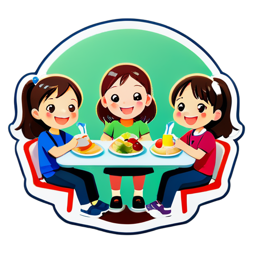 Primary school students in the afternoon care, happily gathered together to have lunch sticker