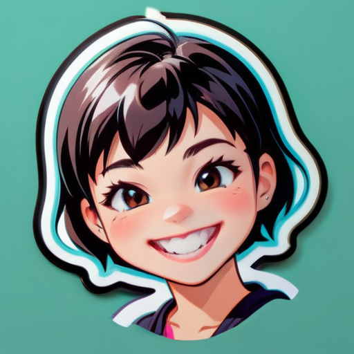 A girl with short hair, especially good-looking, eight teeth can be seen when she smiles sticker