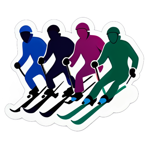 Four men skiing down a mountain together sticker