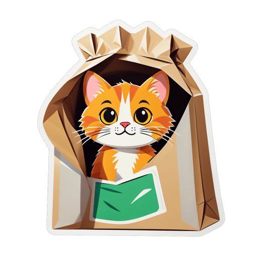 Curious Cat in Bag: Peering from paper bag, exploring surroundings. sticker