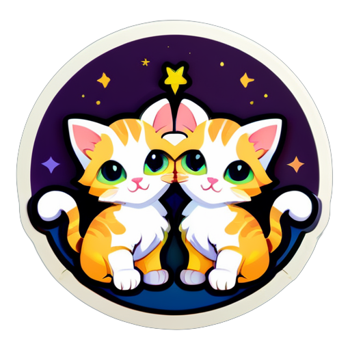 a funny sticker with twin kittens representing the Gemini zodiac sign sticker