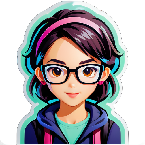 a techie girl with rectangle shaped specs sticker