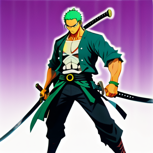 In a world where the clash of steel echoes through misty valleys and rugged landscapes, there exists a legendary swordsman known as Zoro. With his three swords strapped to his back and an unwavering resolve burning in his eyes, Zoro traverses the vast seas and treacherous lands in search of his ultimate goal.

But fate is a fickle mistress, and Zoro finds himself embroiled in a series of perilous  sticker