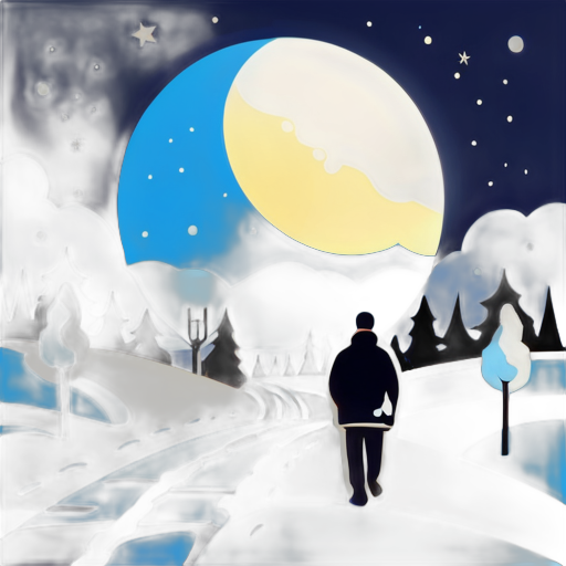 A lonely man walks on a country road just after the snow, with a bright moon hanging in the sky sticker