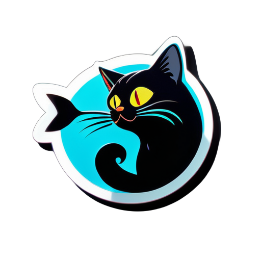 gato preto come peixe sticker