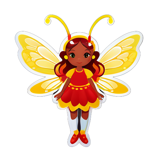 Red and yellow color matching bee fairy girl sticker