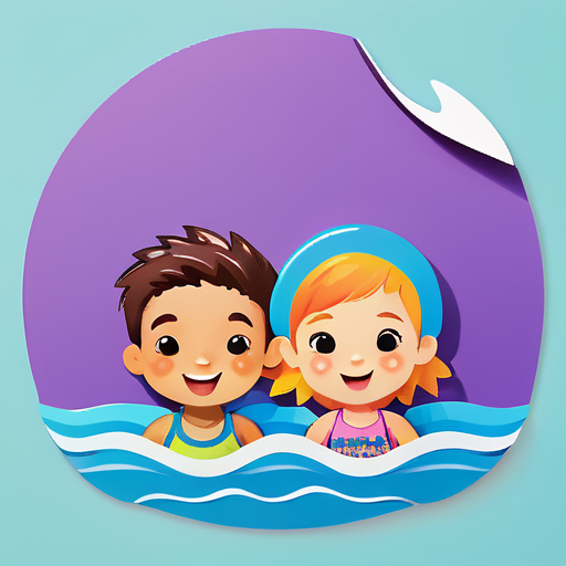 Deux enfants nagent sticker