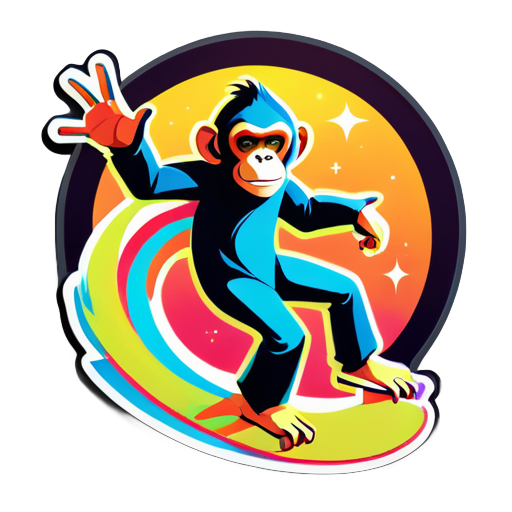 Create a monkey in the space surfing  sticker