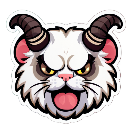 image of a grumpy cat wearing a ram's horns and butting heads with someone sticker