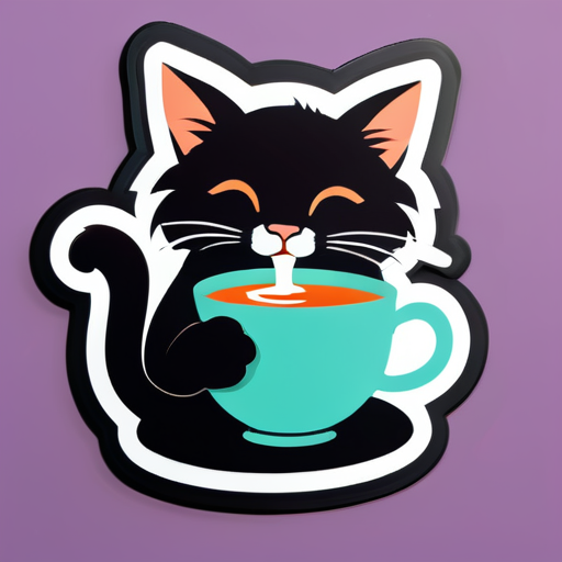 cat drinking tea sticker