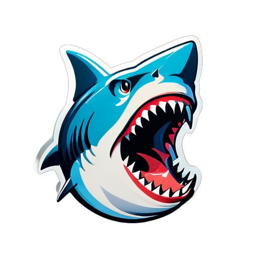 Shark, pure positive, simple style. Open mouth, sharp teeth, American retro. Logo design sticker