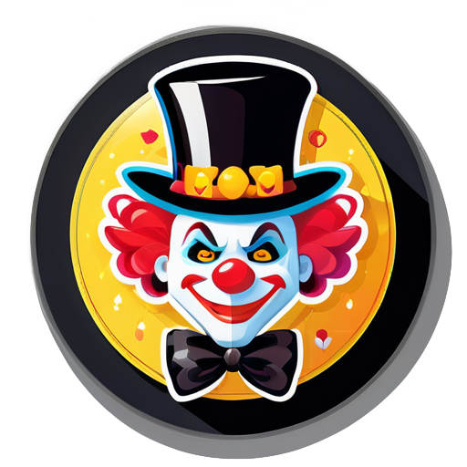 Poisson d'avril Cadre photo rond Clown Carnaval Ballons Boîte magique Chapeau de magicien Masque Fond noir Noeud papillon Toboggan Cartes à jouer Magicien sticker