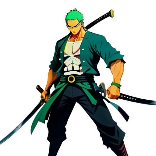 In a world where the clash of steel echoes through misty valleys and rugged landscapes, there exists a legendary swordsman known as Zoro. With his three swords strapped to his back and an unwavering resolve burning in his eyes, Zoro traverses the vast seas and treacherous lands in search of his ultimate goal.

But fate is a fickle mistress, and Zoro finds himself embroiled in a series of perilous  sticker