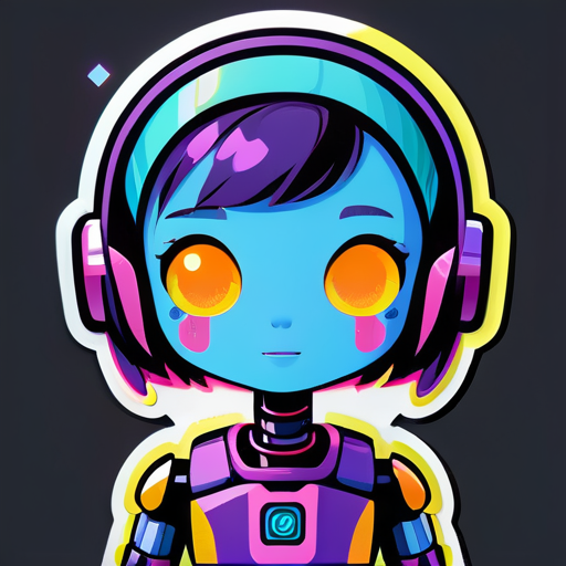 a robot like 12 yo girl, bondy, with screen on the face sticker