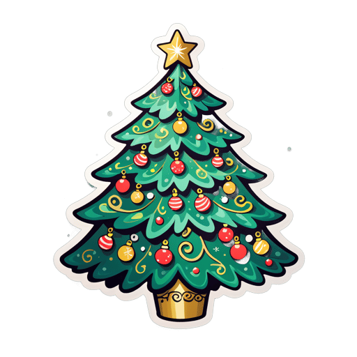 A hand-drawn, elaborately decorated Christmas tree. sticker