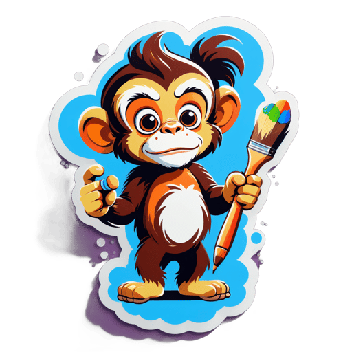 Ein Affe mit einem Pinsel in seiner linken Hand und einer Palette in seiner rechten Hand sticker