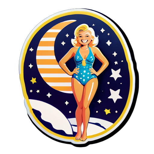 Trump on the moon wearing a swim suit smiling sticker