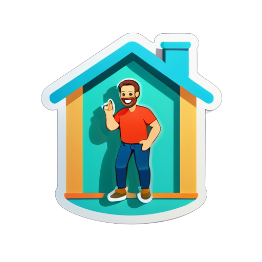 Generate an sticker of man in the house  sticker