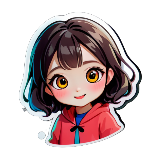 I want to create a sticker depicting my girlfriend, Jingjing. She has big eyes and double eyelids, long hair, and a very charming smile. She is my (Zeze) girlfriend, and I want to create a vivid image of her. sticker