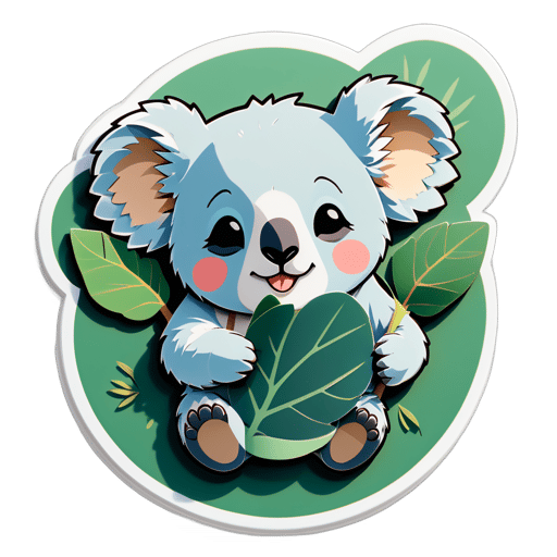 Một chú koala cầm một lá bạch đàn trong tay trái và một chiếc mặt nạ ngủ trong tay phải sticker