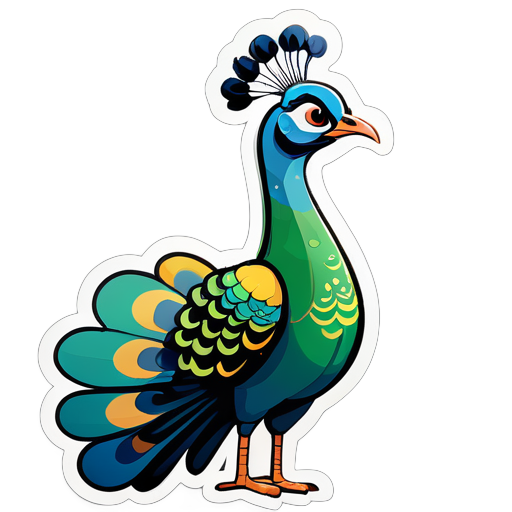 Esta es una ilustración de un retrato de caricatura divertido de un esbozo de guardería dibujado de una criatura alta y delgada parecida a un pavo real divertido sticker