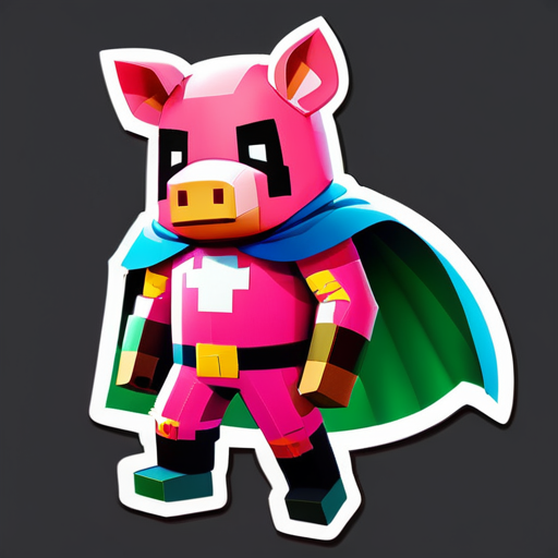 Held Minecraft Schwein mit einer Heldenmaske und Umhang sticker