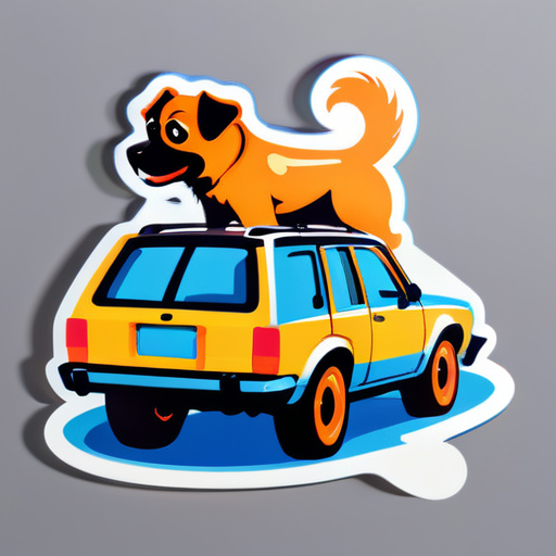 perro intenta pintar el coche sticker