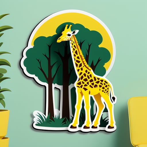 Girafa Amarela Pastando em Árvores sticker