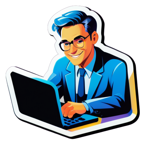 a man with computer sticker