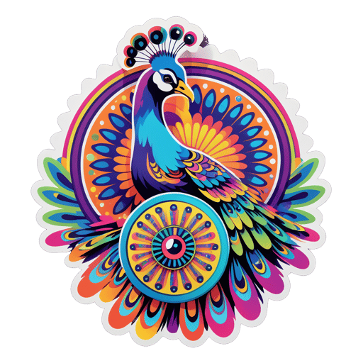 Pavo Real Psicodélico con Pandereta sticker