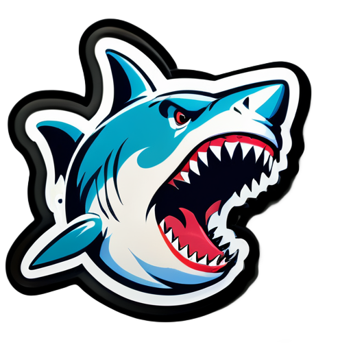 Shark, frontal, mouth open, sharp teeth, American retro sticker