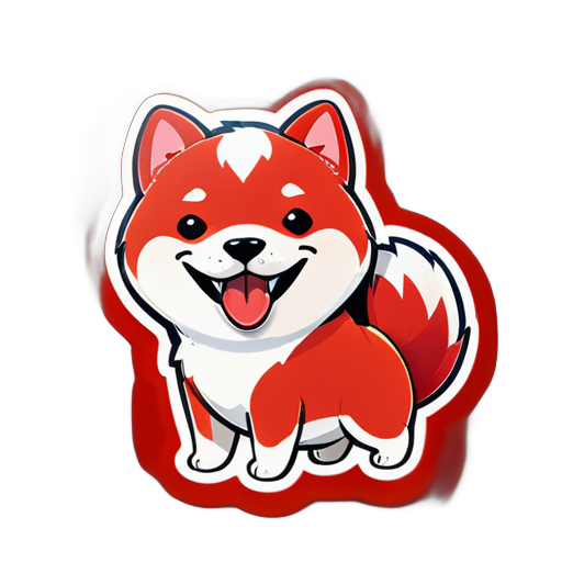 Un adorable Shiba Inu rouge au style cartoon, souriant, la langue pendante, portant une étiquette avec le numéro "dix-sept" inscrit dessus. sticker