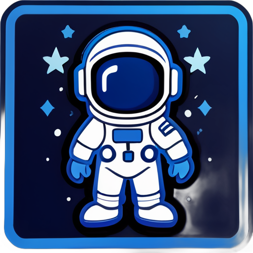 Astronaut avatar on Nintendo style, drawn in one stroke, deep blue sticker