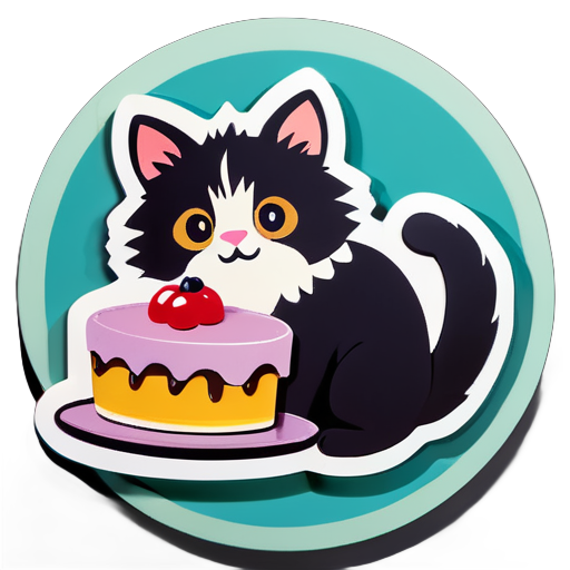 cat with cake sticker