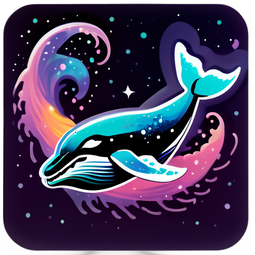 una ballena jorobada volando a través de una nebulosa sticker