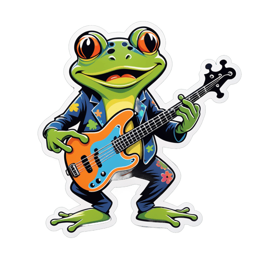 Funky Frog with Bass Guitar sticker