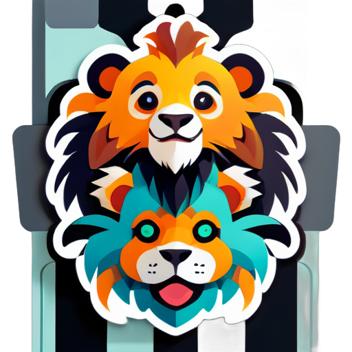 An exotic animal composed of lions and pandas sticker