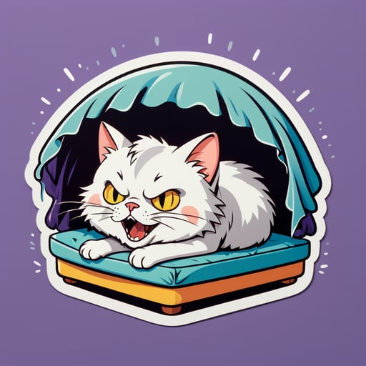 Gato asustado hinchándose debajo de una cama sticker