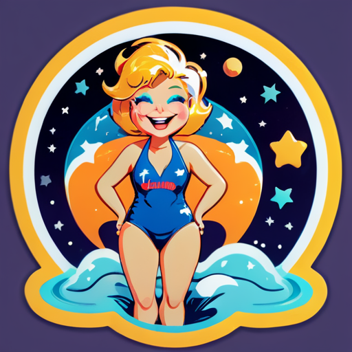 Trump on the moon wearing a swim suit smiling sticker