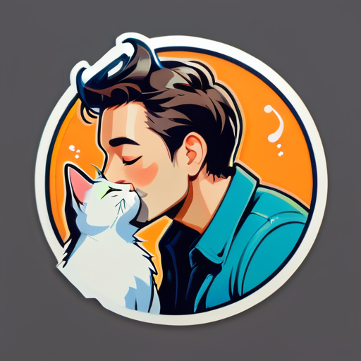 a man kisses a cat sticker