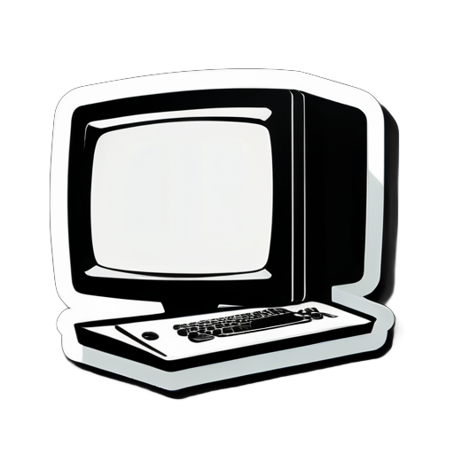 IT, computer, retro, flat, black and white sticker